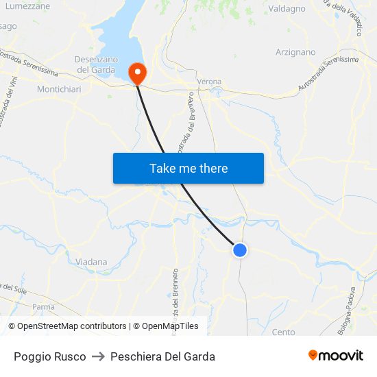 Poggio Rusco to Peschiera Del Garda map