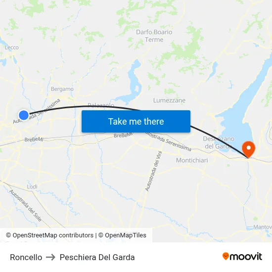 Roncello to Peschiera Del Garda map