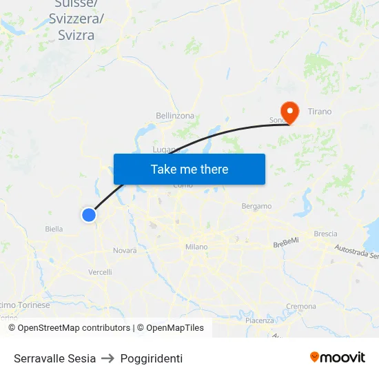 Serravalle Sesia to Poggiridenti map
