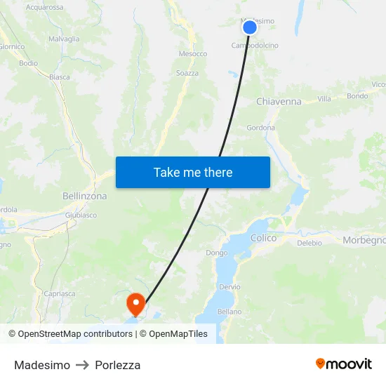 Madesimo to Porlezza map