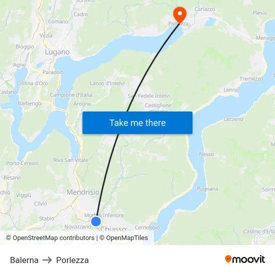 Balerna to Porlezza map