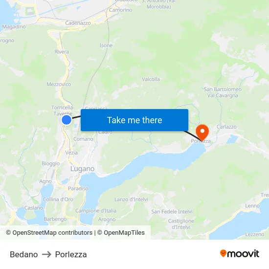 Bedano to Porlezza map