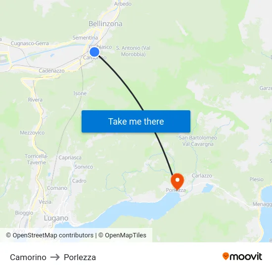 Camorino to Porlezza map