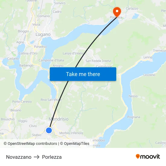Novazzano to Porlezza map