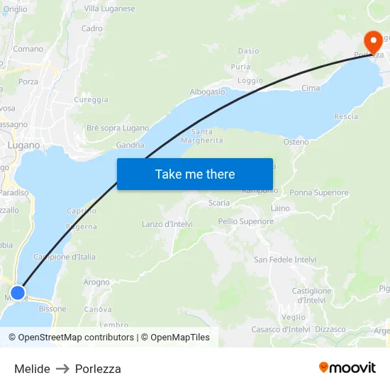 Melide to Porlezza map