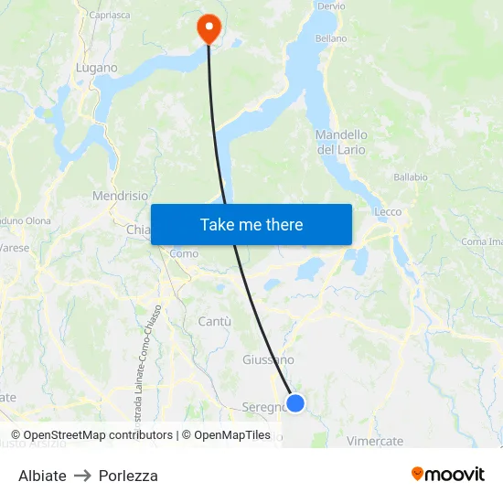Albiate to Porlezza map