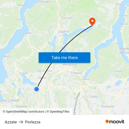 Azzate to Porlezza map