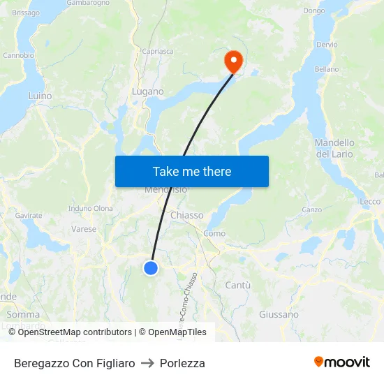 Beregazzo Con Figliaro to Porlezza map