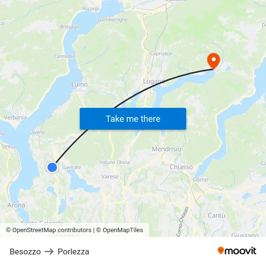 Besozzo to Porlezza map
