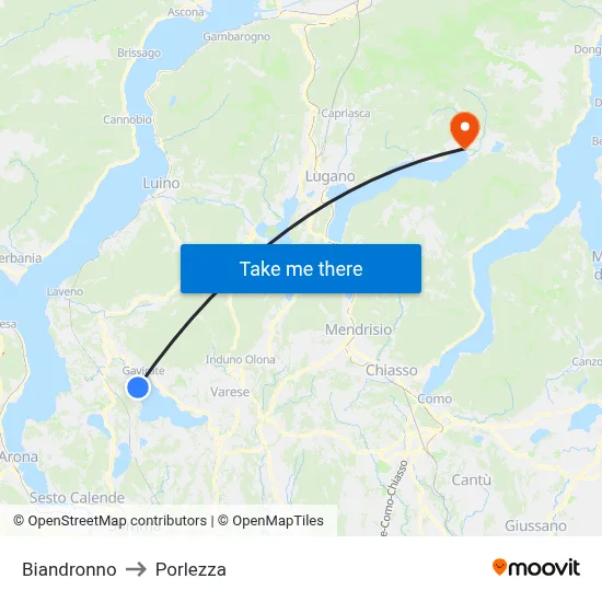 Biandronno to Porlezza map