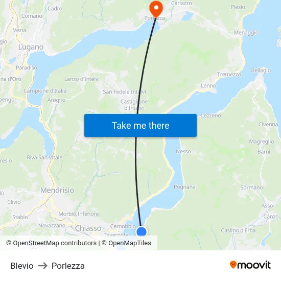 Blevio to Porlezza map