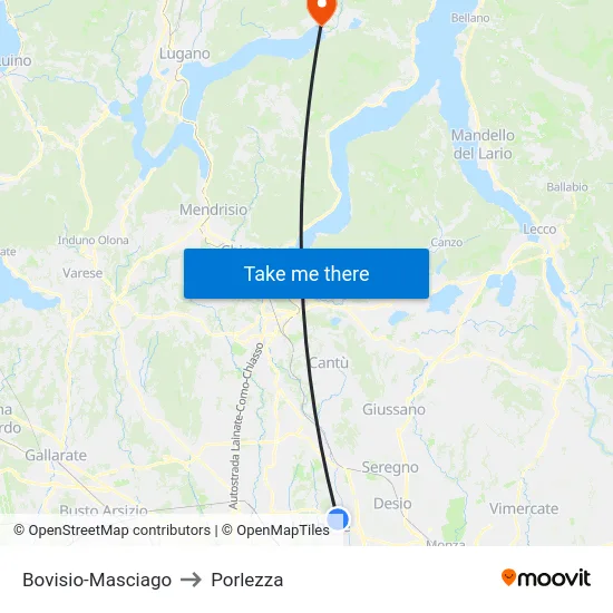 Bovisio-Masciago to Porlezza map