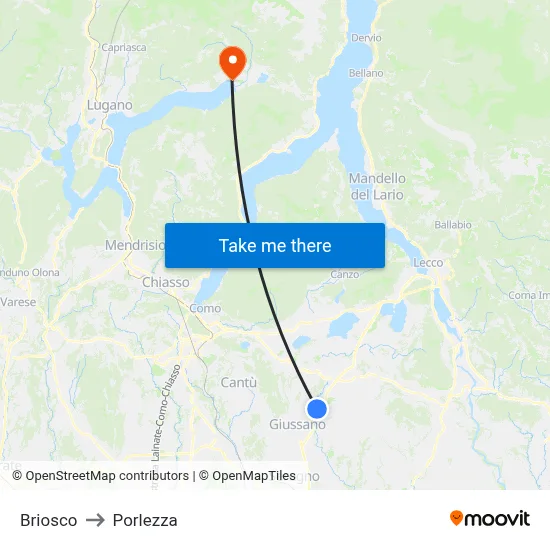Briosco to Porlezza map