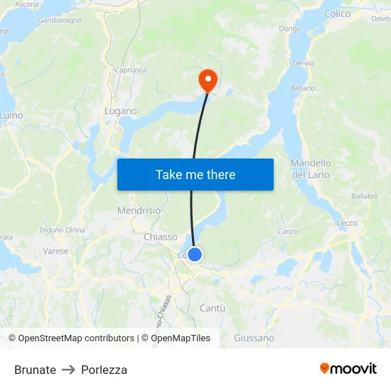 Brunate to Porlezza map