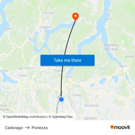 Cadorago to Porlezza map