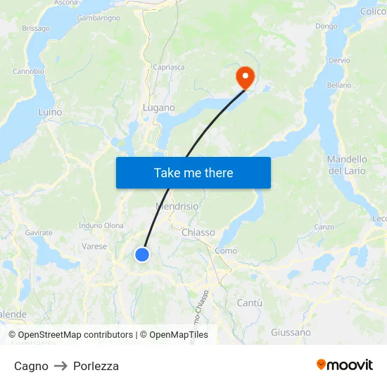 Cagno to Porlezza map