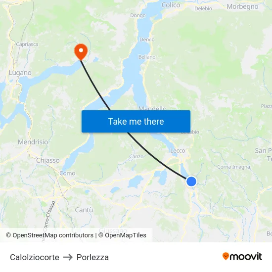 Calolziocorte to Porlezza map