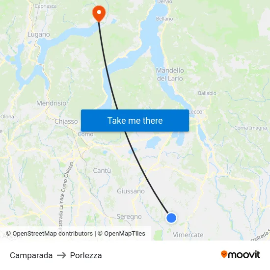 Camparada to Porlezza map
