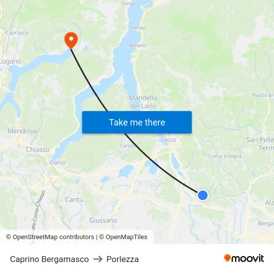 Caprino Bergamasco to Porlezza map