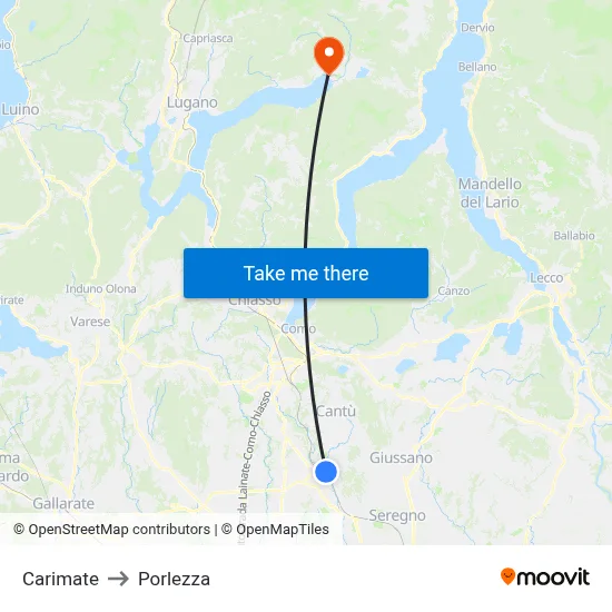 Carimate to Porlezza map