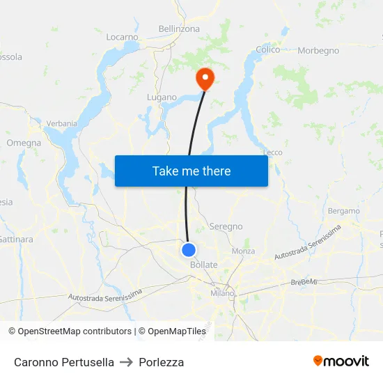 Caronno Pertusella to Porlezza map