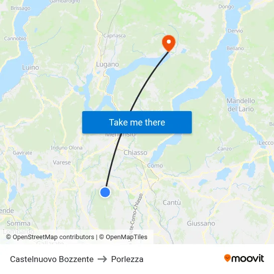 Castelnuovo Bozzente to Porlezza map