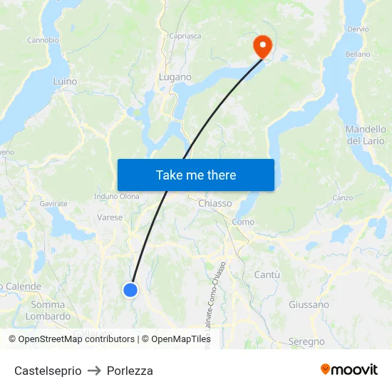 Castelseprio to Porlezza map