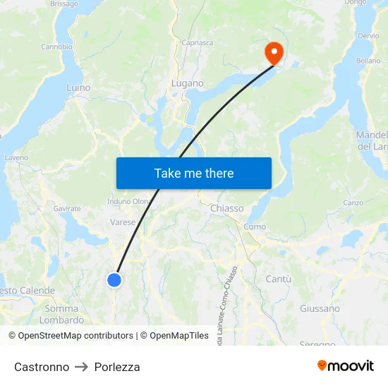 Castronno to Porlezza map