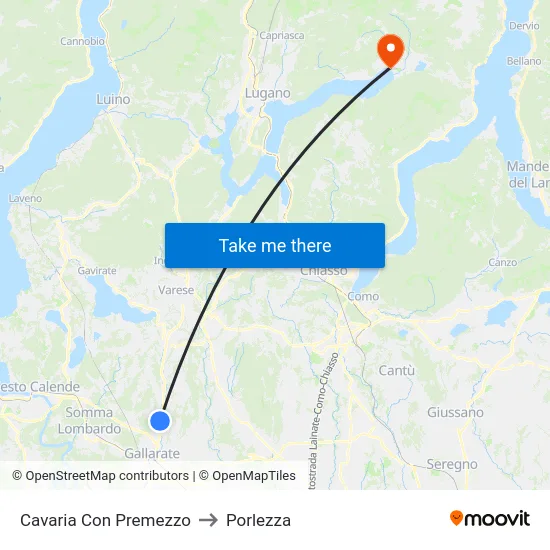 Cavaria con Premezzo to Porlezza map