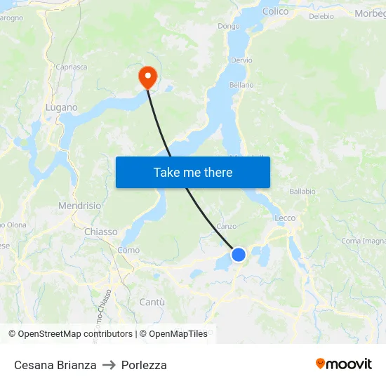 Cesana Brianza to Porlezza map