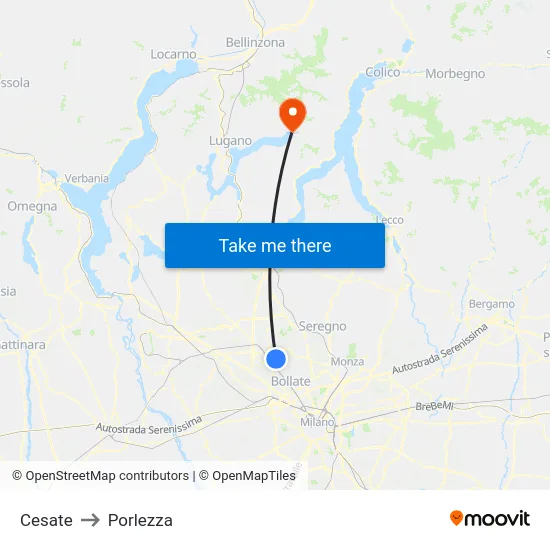 Cesate to Porlezza map