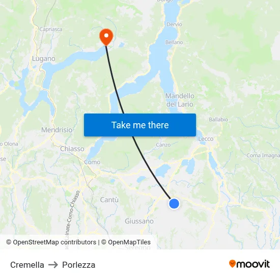 Cremella to Porlezza map