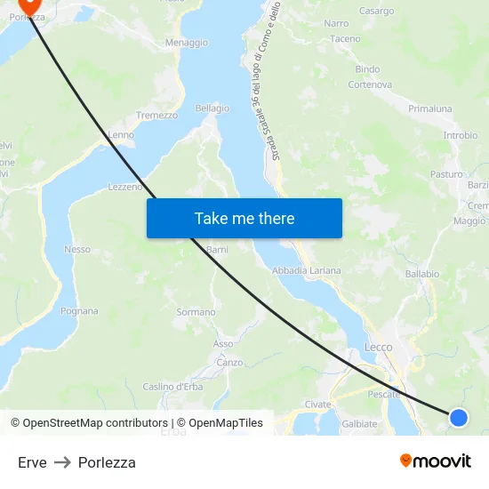 Erve to Porlezza map