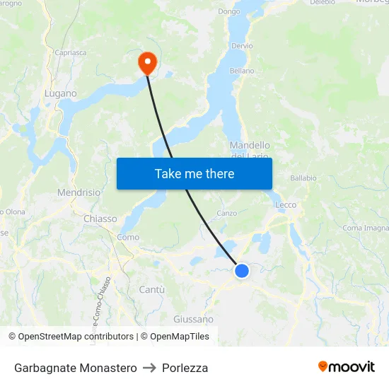 Garbagnate Monastero to Porlezza map