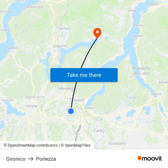 Gironico to Porlezza map