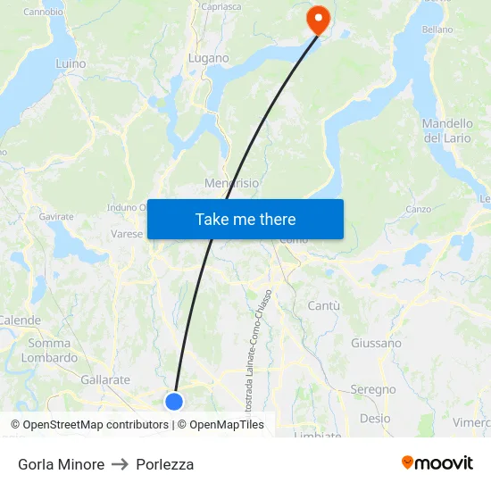 Gorla Minore to Porlezza map