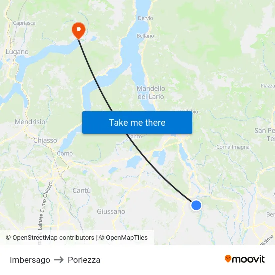Imbersago to Porlezza map