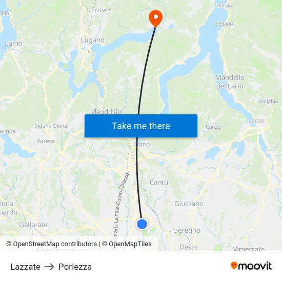 Lazzate to Porlezza map