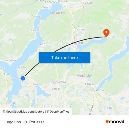 Leggiuno to Porlezza map