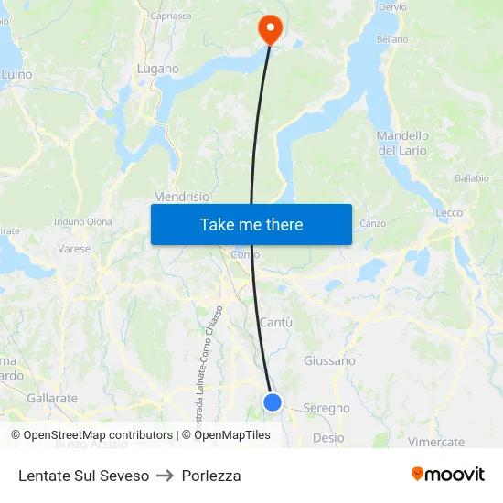 Lentate Sul Seveso to Porlezza map