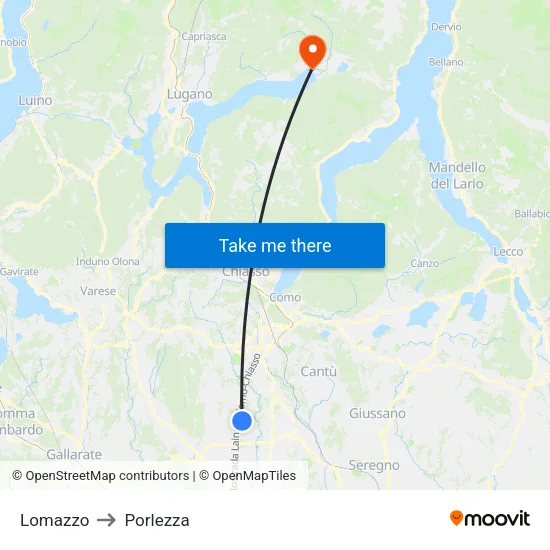 Lomazzo to Porlezza map
