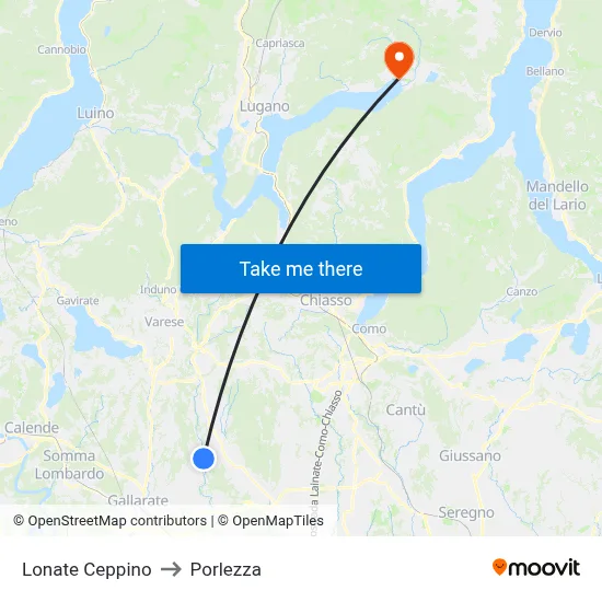 Lonate Ceppino to Porlezza map