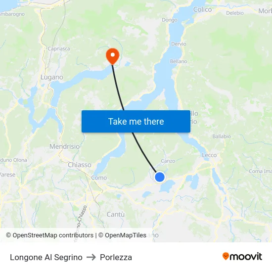 Longone Al Segrino to Porlezza map