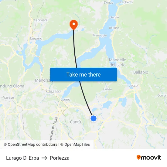 Lurago d'Erba to Porlezza map
