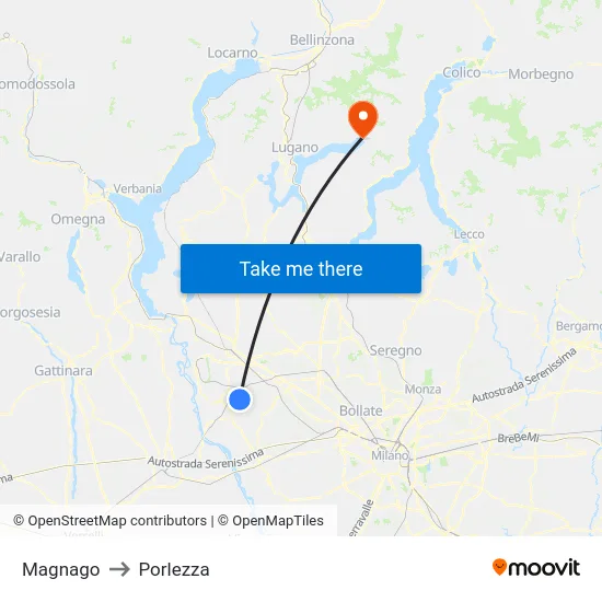 Magnago to Porlezza map