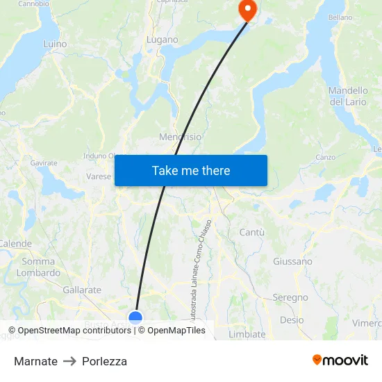 Marnate to Porlezza map