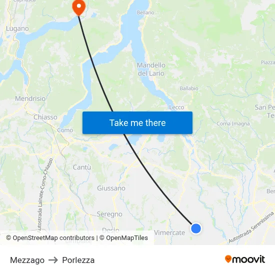Mezzago to Porlezza map