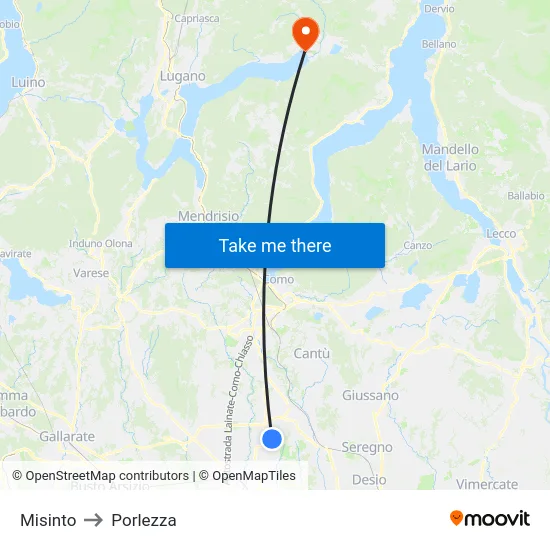 Misinto to Porlezza map