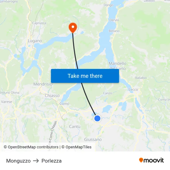 Monguzzo to Porlezza map