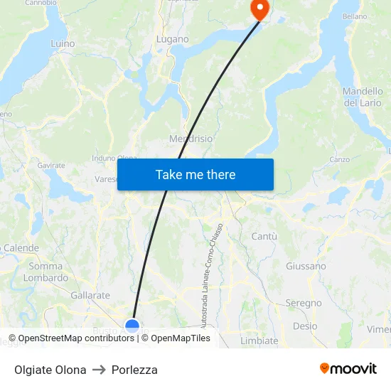 Olgiate Olona to Porlezza map